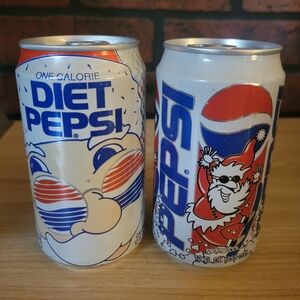 Vintage Pepsi and Diet Pepsi Santa Holiday Themed Cans